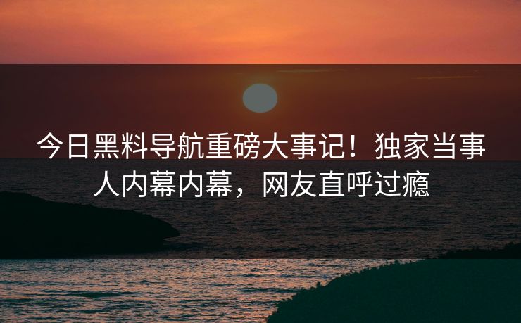今日黑料导航重磅大事记！独家当事人内幕内幕，网友直呼过瘾