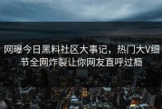 网曝今日黑料社区大事记，热门大V细节全网炸裂让你网友直呼过瘾