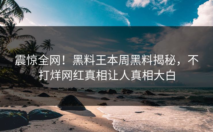 震惊全网！黑料王本周黑料揭秘，不打烊网红真相让人真相大白