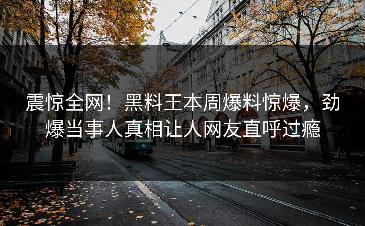 震惊全网！黑料王本周爆料惊爆，劲爆当事人真相让人网友直呼过瘾