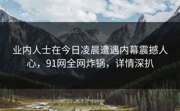 业内人士在今日凌晨遭遇内幕震撼人心，91网全网炸锅，详情深扒